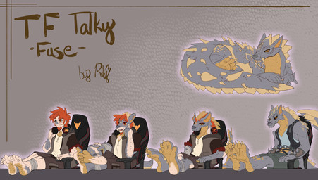 anklet anthro big_tail bottomwear chair claws clothed clothing desk electronics eye_scar facial_hair facial_scar feet feral full_foot_pawpads full_pad furniture gaming_chair goatee grey_body grey_scales hair headphones headphones_around_neck hoodie human_to_anthro human_to_feral jewelry male mid_transformation orange_body orange_eyes orange_scales padded_palms pawpads paws quadruped red_hair scales scar shirt shorts species_transformation spikes table tail toe_claws topwear transformation transformation_sequence white_body white_skin rdy zgf_art capcom monster_hunter zgf_gaming fan_character fuse_(razim) ra'zim fanged_wyvern human hybrid lunagaron mammal scalie tobi-kadachi 2025 hi_res