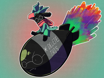anthro black_body black_fur bomb clothing explosives eyewear fur glasses hat headgear headwear male nuclear_bomb scarf solo text neloku_(artist) delet_this deltarune undertale_(series) ralsei bovid caprine darkner goat mammal 4:3 absurd_res hi_res meme