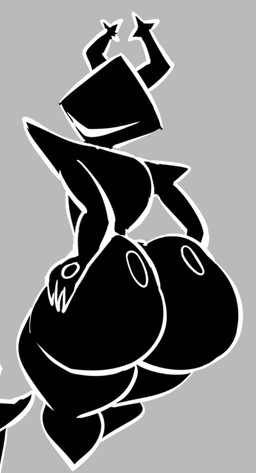 ambiguous_gender anthro big_butt butt grey_background hand_on_butt looking_at_viewer looking_back looking_back_at_viewer simple_background smile solo huamnenoughbb deltarune undertale_(series) roaring_knight shadow_creature hi_res monochrome
