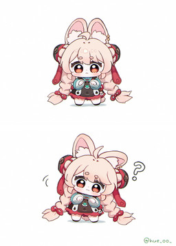 ahoge anthro axe braided_hair chibi clothing dress ear_piercing eyebrows female fur hair head_tilt inner_ear_fluff loli long_hair looking_at_viewer pawpads piercing pigtails pink_hair pupils question_mark red_eyes simple_background solo thick_eyebrows tuft twin_braids white_background white_body white_fur young hue_oo mihoyo zenless_zone_zero zhao_(zenless_zone_zero) humanoid lagomorph leporid mammal rabbit thiren 2025 character_request digital_media_(artwork) hi_res adult_(lore)