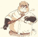 anthro belly big_belly bottomwear clothing kemono male necktie overweight overweight_male pants shirt solo topwear garouzuki crave_saga pong_(crave_saga) canid canine mammal raccoon_dog tanuki 2023 hi_res