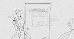 ambiguous_gender anthro belt bottomwear clothed clothing container cup door drinking female fur holding_container holding_cup holding_object inside leaving photo shirt simple_background snout standing tail text topwear whiskers gompami mammal mouse murid murine rat rodent 2025 english_text hi_res