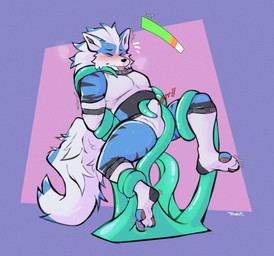 anthro blep blush bulge eyes_closed gameplay_mechanics gui health_bar male solo tentacles tongue tongue_out tohfu nintendo pokemon roary_(zarif) arcanine canid canine generation_1_pokemon mammal pokemon_(species) hi_res