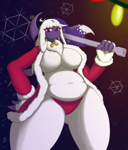 anthro bell big_breasts big_butt breasts butt claws clothing collar costume electric_guitar eyelashes female finger_claws fur grey_body guitar hair holly_(plant) horn jingle_bell looking_at_viewer musical_instrument panties pink_eyes plant plucked_string_instrument santa_costume semi-anthro snow solo standing string_instrument thick_thighs underwear white_body white_fur wide_hips vvmilotic nintendo pokemon azta_serenade absol canid canine generation_3_pokemon mammal pokemon_(species) absurd_res hi_res
