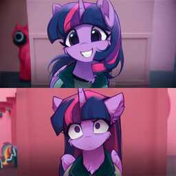 chest_tuft clothing death_glare female feral horn inner_ear_fluff jacket jumpsuit smile solo topwear tuft two_panel_image wings lerkfruitbat friendship_is_magic hasbro my_little_pony mythology squid_game rainbow_dash_(mlp) twilight_sparkle_(mlp) equid equine mammal mythological_creature mythological_equine winged_unicorn 1:1 hi_res meme