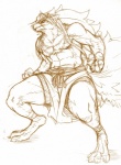 abs anthro fur male simple_background solo risuou sega shining_(sega) shining_force_exa duga_(shining) canid canine canis mammal sourou_cerulean_wolf wolf monochrome sepia sketch