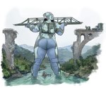 2024 anthro bridge butt cettus cloud cloudy_sky destroyed_bridge female group hi_res holding_object lifting_object living_machine living_vehicle machine macro nude outside partially_submerged plant rear_view river rock ruins shrub size_difference sky slightly_chubby slightly_chubby_anthro slightly_chubby_female standing svetka_(cettus) tree trio truck truck_(vehicle) vehicle water