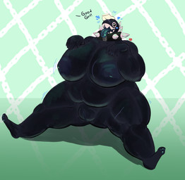 anthro belly big_belly big_breasts breasts butt camel_toe claws collar female genitals happy nipples nude open_mouth pawpads paws praise sharp_teeth simple_background sitting smile solo spiked_collar spikes teeth text thick_thighs tongue tongue_out vulva red_breadd mario_bros nintendo gigi_(thecoatl034) canid canine chain_chomp mammal absurd_res digital_media_(artwork) hi_res