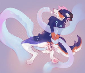 abdominal_bulge anal anal_penetration anthro blush bodily_fluids cum cum_in_ass cum_inside cum_on_face eyes_closed fur genital_fluids hands_behind_back male male_anthro male_penetrated multicolored_body multicolored_fur nude_anthro nude_male pawpads paws penetration pink_pawpads restrained restrained_by_tentacles snout solo tail tentacle_in_ass tentacle_penetration tentacles serafaithh canid canine canis domestic_dog mammal colored digital_drawing_(artwork) digital_media_(artwork) hi_res shaded