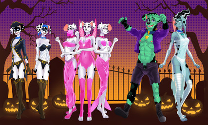 aged_up anthro anthrofied barely_visible_genitalia barely_visible_penis barely_visible_vulva belly_dancer_outfit biped boots bottomwear breasts casual_exposure cemetery clothed clothing collar costume digitigrade eye_patch eyewear feet female female_anthro food footwear frankenstein_costume fruit fur genitals group halloween_costume hat headgear headwear holidays humanoid_genitalia humanoid_vulva innie_vulva jack-o'-lantern looking_at_viewer male male_anthro markings muscular muscular_male navel nipples open_clothing open_shirt open_topwear outside penis penis_base pirate_costume plant plantigrade pumpkin shirt shoes shorts smile spots standing tail teeth toes tombstone topwear translucent translucent_clothing tree underwear vulva dal101strefan 101_dalmatian_street 101_dalmatians disney halloween dallas_(101_dalmatians) dee_dee_(101_dalmatians) deja_vu_(101_dalmatians) delilah_(101_dalmatians) destiny_(101_dalmatians) dizzy_(101_dalmatians) doug_(101_dalmatians) triple_d_(101_dalmatians) canid canine canis dalmatian domestic_dog mammal 5:3 digital_media_(artwork) hi_res sibling_(lore) sister_(lore) sisters_(lore) triplets_(lore)