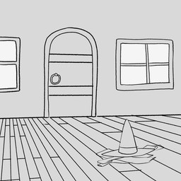 anthro clothing clothing_on_floor door female floor grey_background hat headgear headwear invisible simple_background window witch_hat wood wood_floor zero_pictured shebunu shebu_(shebunu) canid canine canis domestic_dog mammal 1:1 hi_res monochrome