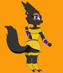 anthro ass_up black_body breasts butt clothing female looking_at_viewer looking_back solo samrunner pac-man_party patra anubian_jackal canid canine canis humanoid jackal mammal hi_res