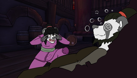 anthro barrel bodily_fluids drunk duo female male substance_intoxication tears unconscious destruteka blizzard_entertainment image_comics invincible_(image_comics) think_mark_think! warcraft chen_stormstout li_li_stormstout bear mammal pandaren meme niece_(lore) uncle_(lore) uncle_and_niece_(lore)