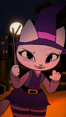 anthro blue_eyes cape clothing cute_fangs dirty_talk duo fangs female head_tuft holidays humor magic_user male night purple_eyes smile smirk snout stick teeth tuft witch epicwolfchillli epic_and_jana halloween epic_(epic_and_jana) jana_(epic_and_jana) canid canine canis domestic_cat felid feline felis mammal vampire wolf 9:16 animated hi_res short_playtime sound voice_acted webm