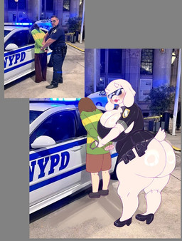 2_horns 5_fingers age_difference alternate_costume anthro arm_grab arrested badge belly big_breasts big_butt biped black_clothing black_eyewear black_footwear black_high_heels black_shirt black_shoes black_sunglasses black_topwear blush blushing_profusely bottomless bottomless_anthro bottomless_female bottomwear breasts brown_bottomwear brown_clothing brown_hair brown_shorts bulging_breasts butt car clothed clothed_human clothed_male clothing collared_shirt cuff_(restraint) duo eyewear faceless_character faceless_human faceless_male female female_anthro fingers floppy_ears footwear fully_clothed fully_clothed_human fully_clothed_male fur fur_tuft glistening glistening_breasts glistening_butt glistening_clothing glistening_eyewear glistening_footwear glistening_high_heels glistening_shirt glistening_shoes glistening_sunglasses glistening_topwear grabbing_from_behind grey_background hair handcuffs hands_behind_back head_tuft head_turned high_heels holding_handcuffs holding_object horn huge_breasts huge_butt humanoid_hands larger_anthro larger_female leaning leaning_forward light_body light_fur light_hair light_skin lipstick looking_at_viewer looking_back looking_back_at_viewer lop_ears makeup male male_human mature_anthro mature_female medium_hair metal_cuffs monotone_background monotone_body monotone_fur monotone_hair monotone_tail mouth_closed multicolored_clothing multicolored_sweater multicolored_topwear older_anthro older_female outside pattern_clothing pattern_sweater pattern_topwear photo_background pink_blush pink_lipstick police police_badge police_car police_officer police_uniform police_vehicle pouch_(clothing) restraints shadow shirt shoes short_horn short_tail shorts simple_background size_difference skimpy slightly_chubby slightly_chubby_anthro slightly_chubby_female small_horn smaller_human smaller_male snout standing straight_legs striped_clothing striped_sweater striped_topwear stripes sunglasses sweater tail thick_thighs three-quarter_view topwear tuft two_tone_clothing two_tone_sweater two_tone_topwear uniform vehicle wearing_sunglasses white_body white_breasts white_ears white_fur white_horn white_tail younger_human younger_male alexandrart11 deltarune undertale_(series) kris_dreemurr toriel boss_monster_(undertale) bovid caprine goat human mammal 2025 digital_drawing_(artwork) digital_media_(artwork) mixed_media photography_(artwork) reference_image