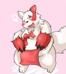 anthro asian_clothing belly big_belly blush clothing east_asian_clothing fundoshi heart_symbol japanese_clothing kemono overweight pink_background red_body red_clothing red_fundoshi red_underwear simple_background solo tail underwear white_body bake_gosut nintendo pokemon generation_3_pokemon pokemon_(species) zangoose 2013