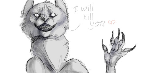 ambiguous_gender anthro claws fur heart_symbol looking_at_viewer smile solo text daryabler canid canine mammal 2:1 english_text monochrome sketch source_request unavailable_at_source