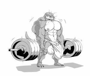 4_toes 5_fingers absurd_dumbbell anthro balls big_balls big_bulge big_penis bulge clothed clothing dumbbell exercise feet fingers genitals holding_barbell holding_object huge_balls huge_bulge huge_muscle huge_penis hyper hyper_balls hyper_genitalia hyper_penis male muscular muscular_anthro muscular_male nipples penis plantigrade simple_background solo standing toes underwear underwear_only vein veiny_balls weightlifting weights white_background workout stagor55 mammal mustelid otter 2018 hi_res monochrome