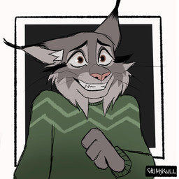 anthro clothing male nervous simple_background solo sweater topwear whiskers white_background grimskvll disney zootopia pawbert_lynxley canada_lynx felid feline lynx mammal 1:1 hi_res