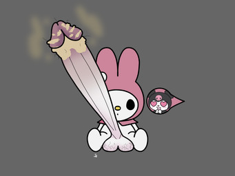 ambiguous_gender anthro balls genitals hyper pubes simple_background smegma solo panvino onegai_my_melody sanrio my_melody lagomorph leporid mammal rabbit 4:3 absurd_res hi_res