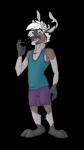 anthro antlers biped body_hair bottomwear brown_body brown_skin chest_hair chest_tuft clothing drugs eating eyebrows eyes_closed grey_body grey_horn grey_skin hair hooves horn male multicolored_body multicolored_skin open_mouth pills pink_tongue pose purple_bottomwear purple_clothing shirt simple_background snout solo standing tank_top teal_clothing teal_topwear teeth tongue topwear tuft white_body white_hair white_skin mnty mnty_(character) deer mammal new_world_deer reindeer 2016 absurd_res alpha_channel digital_media_(artwork) full-length_portrait hi_res portrait