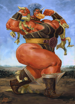 anthro arm_grab armband armor beak belt big_breasts big_butt blue_sky body_armor boots bottomwear breasts butt choker claws cleavage clothed clothing curly_hair eyebrows fantasy female fight footwear frown gauntlets gloves grappling green_body group hair handwear hanging_on_arm headgear helmet horn horned_helmet impressionist_background jewelry larger_female leather leather_armband leather_armor leather_clothing leg_grab leotard loincloth male male/female muscle_tone necklace open_mouth outside overweight partially_clothed red_body red_skin shin_guards shoes size_difference sky smaller_male tail tail_grab teeth teeth_showing thick_thighs toothed_beak wrestling yellow_eyes dyna_soar big_ass_comics accipitriform avian bird demon lizard reptile scalie vulture vulture_demoness 2023 absurd_res digital_media_(artwork) digital_painting_(artwork) full-length_portrait hi_res painting_(artwork) portrait signature