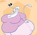 anthro belly big_belly big_breasts big_butt bottomwear breasts butt clothing copyright_symbol female hair huge_breasts huge_thighs obese obese_anthro obese_female open_mouth overweight overweight_anthro overweight_female pants question_mark shirt solo speech_bubble symbol thick_thighs topwear satsumalord sandy_(satsumalord) gerbil mammal murid rodent 2020 digital_media_(artwork) hi_res sketch