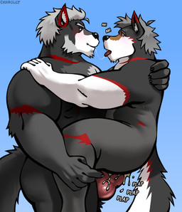 after_kiss age_difference anal anal_penetration animal_genitalia animal_penis anthro anthro_on_anthro anthro_penetrated anthro_penetrating anthro_penetrating_anthro barazoku bareback beard blue_background blush bodily_fluids canine_genitalia canine_penis carrying_another claws cum cum_in_ass cum_inside dot_eyes duo erection eye_contact eyebrows facial_hair father_penetrating_son from_front_position fur genital_fluids genitals grey_hair hair hand_on_back hand_on_shoulder knot looking_at_another male male/male male_penetrated male_penetrating male_penetrating_male mature_anthro mature_male muscular muscular_anthro muscular_male nude older_male onomatopoeia open_mouth penetration penile penile_penetration penis penis_in_ass saliva saliva_string sex sheath simple_background simple_eyes smile sound_effects stand_and_carry_position standing standing_sex text tongue tongue_out tuft vein younger_male younger_penetrated chunkolilt damon_(karlwolf) karl_(karlwolf) canid canine canis mammal wolf 2026 english_text hi_res signature father_(lore) father_and_child_(lore) father_and_son_(lore) incest_(lore) parent_(lore) parent_and_child_(lore) parent_and_son_(lore) son_(lore)