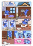 animal_crossing blue_body blush clothed clothing comic dialogue doc_(animal_crossing) duo english_text eyewear filbert_(animal_crossing) flashing fur glasses hair hi_res male nintendo nude nutty_bo speech_bubble text towel wardrobe_malfunction