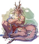 anthro antlers barbel_(anatomy) belt christmas_decorations christmas_lights clothing cross-popping_vein horn looking_at_viewer male rope rope_belt sitting solo tail lan_rizardon mythology dragon eastern_dragon mythological_creature mythological_scalie scalie