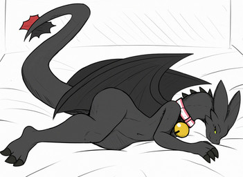 3_toes 4_fingers anthro anthrofied bell bell_collar biped black_body claws collar collar_only crossgender feet female fingers flat_chested long_tail lying membrane_(anatomy) membranous_wings navel nude nude_anthro nude_female on_side pink_collar simple_background snout solo spiked_neck suggestive_pose tail tapering_tail thick_thighs toes wings chabooey dreamworks european_mythology how_to_train_your_dragon mythology toothless toothless_gf_(chabooey) dragon fury_(httyd) mythological_creature mythological_scalie scalie western_dragon hi_res