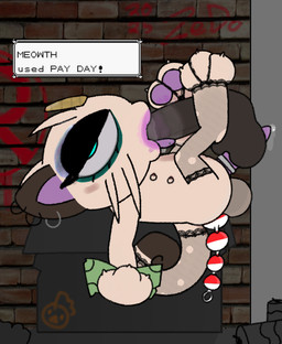 3_fingers 3_toes accessory alley anal anal_beads anal_beads_in_ass anal_penetration anthro balls balls_on_penis belly big_balls big_eyes big_penis box cardboard cardboard_box claws clothing cock_ring container duo ear_piercing ear_ring empty_can eyeliner eyeshadow feet fellatio fingers foot_fetish foot_play footjob fur furgonomics genitals graffiti graffiti_on_wall interspecies jewelry lace_stockings legwear lingerie lipstick_on_penis lying makeup male male/male money nipple_piercing nipple_ring nipples object_in_ass on_back oral paws penetration penile penis penis_accessory penis_jewelry piercing pink_belly pink_penis pokeball pokeball_anal_beads pokeball_sex_toy pokephilia public ring_piercing sex sex_toy sex_toy_in_ass sex_toy_insertion size_difference smeared_lipstick tail tail_clothing tail_stocking tan_body tan_fur tapering_penis thigh_highs toe_claws toes tongue tongue_piercing trash two-footed_footjob whiskers zedogica nintendo pokemon felid feline generation_1_pokemon mammal meowth pokemon_(species) absurd_res hi_res
