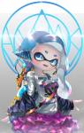 big_eyes blue_eyes blue_hair bottomwear clothed clothing electronics eye_markings facial_markings female front_view fully_clothed hair head_markings headphones jacket markings mask mask_(marking) pseudo_hair sharp_teeth shirt skirt solo standing teeth tentacle_hair tentacles topwear hizake nintendo splatoon animal_humanoid cephalopod cephalopod_humanoid humanoid inkling marine marine_humanoid mollusk mollusk_humanoid hi_res