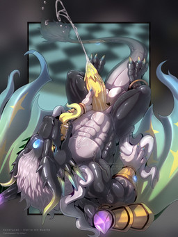 anthro balls black_body bodily_fluids cum cumshot ejaculation erection featureless_chest genital_fluids genitals glistening glistening_body holding_penis horn long_tongue male male_anthro masturbation open_mouth penile penile_masturbation penis solo tongue tongue_out kendryzak mythology dragon mythological_creature mythological_scalie scalie hi_res