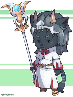 accessory anthro black_body black_fur blue_body blue_eyes blue_fur circlet clothed clothing footwear fur headgear headwear holding_object holding_staff horn magic_user male mane markings necktie robe sandals shoes simple_background solo staff striped_body striped_fur striped_markings striped_tail stripes tail tail_markings teeth_showing text weapon white_clothing white_robe kokoinuko final_fantasy final_fantasy_xiv square_enix exec_thunderhorn warrior_of_light_(ff14) white_mage_(final_fantasy) felid lion mammal pantherine 3:4 artist_name colored digital_drawing_(artwork) digital_media_(artwork) english_description hi_res portrait shaded signature
