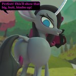 big_butt black_hair black_tail blue_eyes book butt butt_expansion butt_focus detailed_background dialogue expansion female feral grey_body growth hair horn huge_butt looking_at_butt looking_back mane presenting presenting_hindquarters smile smirk solo speech_bubble tail text unicornomicon wide_hips kamimation mythology them's_fightin'_herds oleander_(tfh) classical_unicorn equid equine mammal mythological_creature mythological_equine unicorn 1:1 2023 3d_(artwork) blender_(artwork) digital_media_(artwork) english_text hi_res