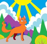 ambiguous_gender blue_sky cloud day detailed_background digitigrade feral fur green_eyes highrock mountain orange_body orange_fur outside paws pink_inner_ear pink_nose plant rock sky smile solo standing sun tail tree sebdoggo warriors_(book_series) firestar_(warriors) domestic_cat felid feline felis mammal 2020 aliasing digital_drawing_(artwork) digital_media_(artwork) flat_colors microsoft_paint_(artwork) redraw male_(lore)