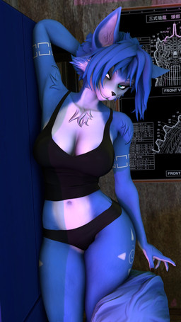 anthro black_clothing black_fingernails black_nails black_panties black_topwear black_underwear blue_body blue_fur blue_hair breasts clothing colored_nails female fingernails fluffy fluffy_tail fur hair multicolored_body multicolored_fur nails panties solo tail teal_eyes topwear two_tone_body two_tone_fur underwear white_body white_fur psikokinetic warfaremachine_(modeler) nintendo star_fox krystal_(star_fox) warfare_krystal canid canine fox mammal 2026 3d_(artwork) 9:16 digital_media_(artwork) hi_res source_filmmaker_(artwork)