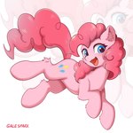 blue_eyes cutie_mark eyelashes female fur mane open_mouth open_smile pink_body pink_fur smile smiling_at_viewer solo zoom_layer gale_spark friendship_is_magic hasbro my_little_pony pinkie_pie_(mlp) earth_pony equid equine horse mammal pony 1:1 2025 hi_res
