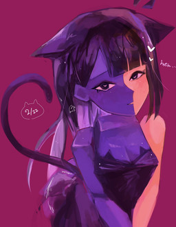 asymmetrical_hair bangs black_eyes black_hair blue_body blunt_bangs breasts cleavage clothed clothing dress ears_down female hair looking_at_viewer multicolored_body pivoted_ears simple_background solo tail two_tone_body yellow_body usagimarumei ena_(series) ena_(web_series) ena_(joel_g) animal_humanoid cat_humanoid ena_(species) felid felid_humanoid feline feline_humanoid humanoid mammal mammal_humanoid digital_media_(artwork) hi_res