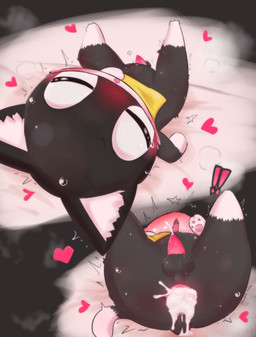 after_anal after_sex animal_genitalia animal_penis anthro anus balls black_body black_fur blush bodily_fluids butt chibi cum cum_in_ass cum_inside cum_while_penetrated cumshot duo ejaculation exclamation_point feline_genitalia feline_penis feral fur genital_fluids genitals heart_symbol kerchief lying male male/male male_penetrated male_penetrating male_penetrating_male markings mask on_back open_mouth pawpads paws penetration penis sex small_penis tail tail_markings tapering_penis tears white_body white_fur badwingm atlus megami_tensei persona_(series) persona_5 sega morgana_(persona) domestic_cat felid feline felis mammal tuxedo_cat hi_res