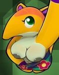 anthro breasts clothing clothing_pull dress dress_pull exposed_breasts female flashing green_eyes grey_nipples high-angle_view looking_up nipples raised_arm selfie solo yellow_body noodlestoat animal_crossing nintendo anabelle_(animal_crossing) mammal pangolin 2021 hi_res