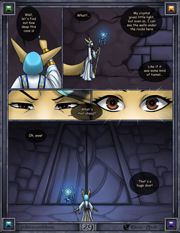 anthro bald big_ears big_tail black_border blue_clothing blue_topwear border brown_eyes close-up clothed clothing detailed_background door ears_up female fingers fur gem gesture hand_gesture holding_object holding_staff hood inside looking_at_viewer magic_clothing magic_staff narrowed_eyes perspective pointing rear_view red_gem shocked side_view solo speech_bubble staff tail tan_body tan_fur text tired topwear tuft white_clothing eliana-asato melony_(eliana-asato) canid canine fennec_fox fox mammal true_fox 2024 comic digital_media_(artwork) english_text hi_res multiple_scenes
