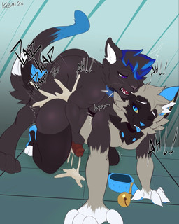 ambiguous_fluids anthro bell bodily bodily_fluids butt collar cum duo ejaculation fur genital_fluids genitals inside leaking male male/male one_eye_closed onomatopoeia penetration penis sex shaking sound_effects text trembling true wink kitzumiart kyler_(outflown) animal_humanoid canid canine domestic_cat felid feline felis fox humanoid mammal red_fox silver_fox true_fox 4:5 hi_res