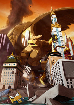 4_toes 5_fingers abs anthro balls balls_outline beak biceps biped brown_body brown_fur building building_destruction bulge city city_background city_crushing city_destruction cityscape claws clothed clothing destruction detailed_background detailed_bulge erection erection_under_clothing feathered_wings feathers feet finger_claws fingerless_gloves fingers fur genital_outline genitals gloves handwear house landscape_dwarfing macro macro_anthro macro_male male muscular muscular_anthro muscular_male nude open_mouth outside paws pecs penis penis_outline rampage sky solo stomping tail thailand toe_claws toes vehicle vehicle_destruction wings anupap mythology carpo avian gryphon mythological_avian mythological_creature hi_res