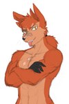 abs anthro athletic athletic_anthro athletic_male biceps black_whiskers crossed_arms fingers fur hair looking_at_viewer male multicolored_body multicolored_fur muscular muscular_anthro muscular_male nude pecs red_body red_fur red_hair scar short_hair simple_background smile solo standing teeth tongue tongue_out two_tone_body two_tone_fur whiskers white_background yellow_eyes nukde five_nights_at_freddy's five_nights_at_freddy's_4 scottgames nightmare_foxy_(fnaf) canid canine fox mammal 2015 digital_media_(artwork)