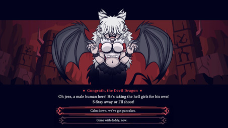 black_wings bottomwear breasts claws clothing dragon_wings female fluffy hair hell hidden_eyes pointy_ears prick_ears skinny skirt solo spade_tail tail text tight_clothing white_hair wings selitoxicmoon helltaker mythology fan_character gungrath_(helltaker) animal_humanoid demon dragon dragon_humanoid human humanoid mammal mythological_creature mythological_scalie scalie english_text