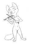 anthro bowed_string_instrument breasts casual_nudity cheek_tuft eyes_closed facial_tuft female fur genitals holding_musical_instrument holding_object musical_instrument navel nipples nude playing_music playing_violin pussy simple_background smile solo standing string_instrument tuft violin white_background tggeko disney zootopia skye_(zootopia) arctic_fox canid canine fox mammal true_fox 2020 monochrome