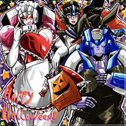 blue_eyes clothing embarrassed fake_ears fake_rabbit_ears female female_focus group holidays machine maid_headdress maid_uniform multicolored_body playboy_bunny school_uniform smile text trio two_tone_body uniform visor adamfreaklock halloween hasbro takara_tomy transformers arcee chromia windblade alien alien_humanoid humanoid robot robot_humanoid 1:1 english_text hi_res
