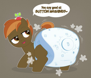 big_diaper blush blush_lines brown_background brown_body brown_eyes clothed clothing cloud_emanata dialogue diaper dotted_background emanata feral hair hat headgear headwear male orange_hair orange_tail pattern_background pattern_diaper propeller_hat simple_background solo speech_bubble tail text wearing_diaper white_diaper young young_feral tenerius friendship_is_magic hasbro my_little_pony button_mash_(mlp) earth_pony equid equine horse mammal pony 2025 absurd_res digital_drawing_(artwork) digital_media_(artwork) english_text flat_colors hi_res